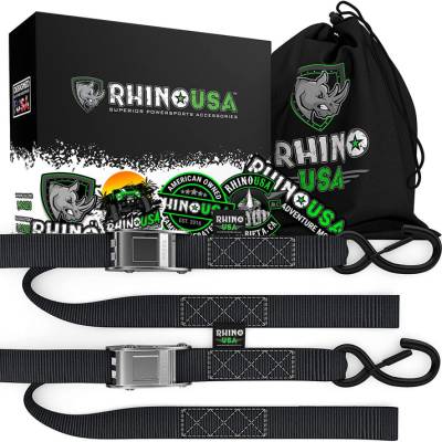 Rhino USA - Rhino USA G-CAMSOFT-2PK 1.5"x8' Cambuckle Motorcycle Tie-Down Straps 2pc Black