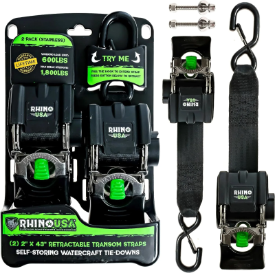Rhino USA - Rhino USA TD-MSTR2X43-STNLS Retractable Transom Straps 2pc Stainless