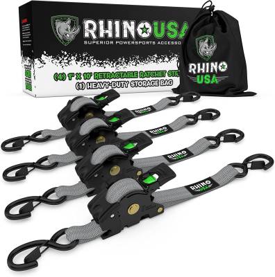 Rhino USA - Rhino USA TD-RSRE1X10-GRY Retractable Ratchet Straps 4pk 1"x10' Gray