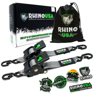 Rhino USA - Rhino USA TD-RSRE2X10-GRY Retractable Ratchet Straps 2pk 2"x10' Gray