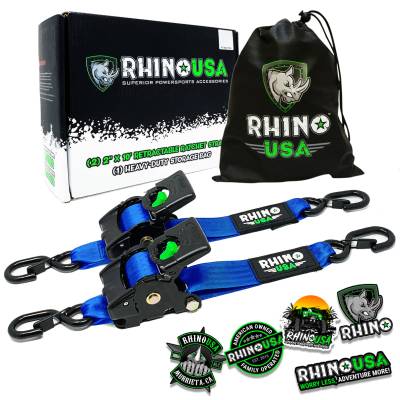 Rhino USA - Rhino USA TD-RSRE2X10-BLU Retractable Ratchet Straps 2pk 2"x10' Blue