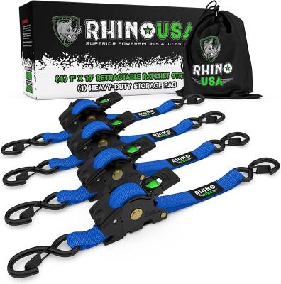 Rhino USA - Rhino USA TD-RSRE1X10-BLU Retractable Ratchet Straps 4pc 1"x10' Blue
