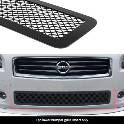 APS - APS Wire Mesh Bumper Grille Black for 09-14 Nissan Maxima GR14GEB25H