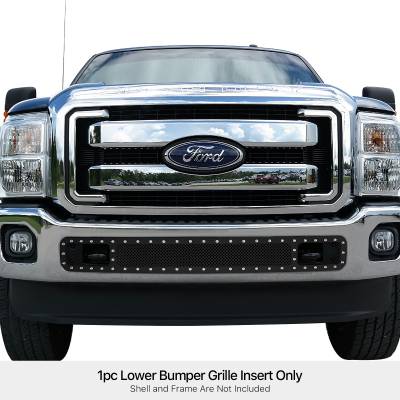 APS - APS Rivet Style Stainless Bumper Grille Black 11-16 Ford Super Duty GR06LFH29H