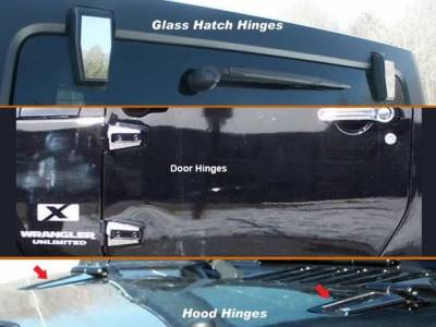 Quality Automotive Accessories - QAA HP47090 8Pc Stainless Steel Hinge Cap Package for Jeep Wrangler JK