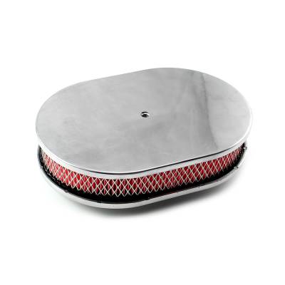 Speedmaster - Speedmaster PCE104.1018 12" x 2" Oval Plain Pol Alu. Air Cleaner Kit Red Filter