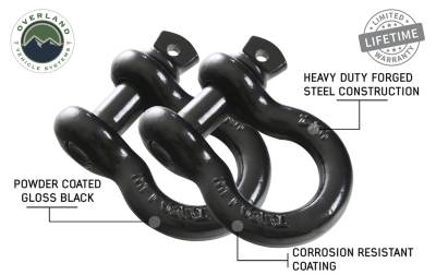 Overland Vehicle Systems - Overland Vehicle Systems 19010201 Recovery Shackle 3/4 4.75 Ton Black Pair
