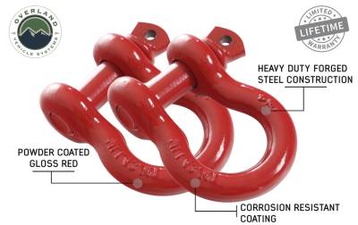 Overland Vehicle Systems - Overland Vehicle Systems 19010204 Recovery Shackle 3/4" 4.75 Ton Red Pair
