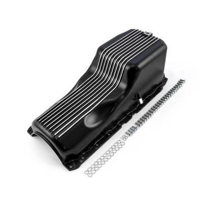 Speedmaster - Speedmaster PCE300.1092.02 Black Finned Alum Oil Pan 91-Up Chevy BBC 1Pc Gen 5/6