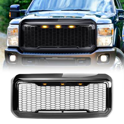 AMERICAN MODIFIED - AMERICAN MODIFIED AMFMFA00125 Raptor Style Mesh Grille w/Amber Lights