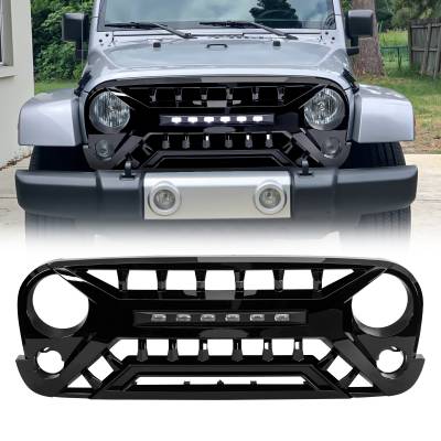 AMERICAN MODIFIED - AMERICAN MODIFIED AMJPAA00135 Armor Grille w/Off-Road Lights Glossy Black