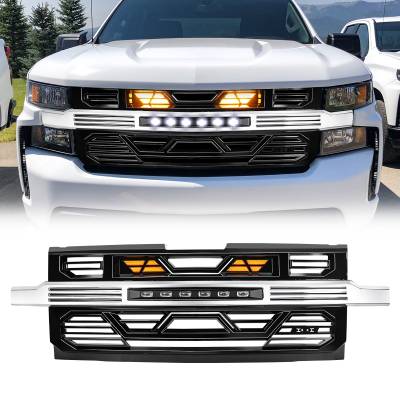 AMERICAN MODIFIED - AMERICAN MODIFIED AMCHCA00132 Armor Grille w/Lights Chrome & Glossy Black
