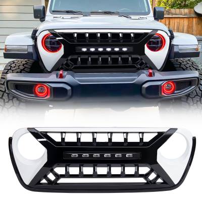 AMERICAN MODIFIED - AMERICAN MODIFIED AMJPCA00127 Armor Grille w/LED Off-Road Lights Black & White