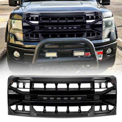 AMERICAN MODIFIED - AMERICAN MODIFIED AMFMAA00129 Armor Grille w/Off-Road Lights Glossy Black