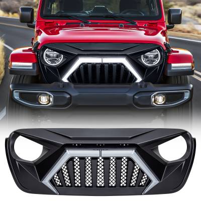 AMERICAN MODIFIED - AMERICAN MODIFIED AMJPCA00135 Goliath Grille w/LED DRL & Turn Signals Matte-BLK
