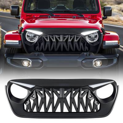 AMERICAN MODIFIED - AMERICAN MODIFIED AMJPCA00133 Shark Grille w/LED Eyebrow DRL & Turn Signals MBLK