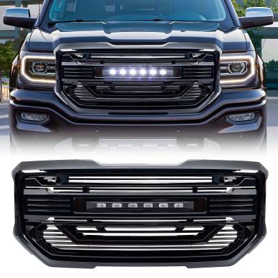 AMERICAN MODIFIED - AMERICAN MODIFIED AMGMAA00102 Armor Grille w/Off-Road Lights Glossy Black