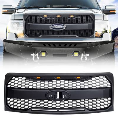 AMERICAN MODIFIED - AMERICAN MODIFIED AMFMAA00159 Raptor Style Grille w/Amber Lights/Emblem Holder