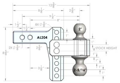 BulletProof Hitches - Bulletproof Hitches AL204S Aluminum 4" Drop/Rise Hitch 2" Shank w/SS Dual Ball