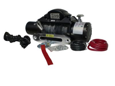 ENGO - ENGO 97-10000S Electric Winch 10000lB 4536kg 12 Volt w/Synthetic Rope Black Sat