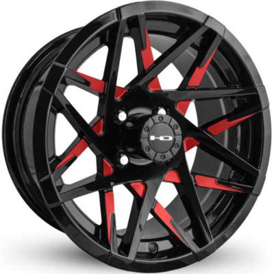 HD Wheels - HD Wheels CY147042-14ML3-R Canyon 14x7 4x4.0 -14mm Satin Black/Red Milled