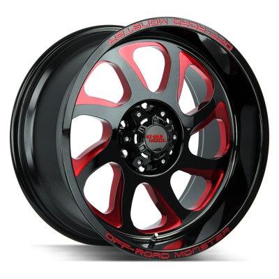 Off Road Monster - Off Road Monster M22 22x12 BLANK -44mm Gloss Black/Red Milled M22212000N44GBMLR