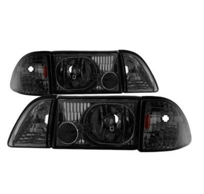 Spyder Auto - Spyder Auto 9035289 Smoked 6Pc Headlights w/Corner Parking Lights 87-93 Mustang