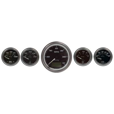 Equus - Equus E7501 7000 Gauge Set 3-3/8" Elec Speedo 2" Oilp/Wtemp/Fuel/Volt Blk Chrm