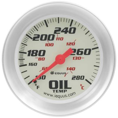 Equus - Equus E8443 Gauge Oil Temp 2-5/8" 130-28F 270 Sweep Mech White 8000