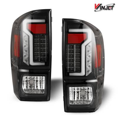 Winjet - Winjet CTWJ-0466-GBC Gloss Black/Clear LED Taillights for 16-19 Toyota Tacoma