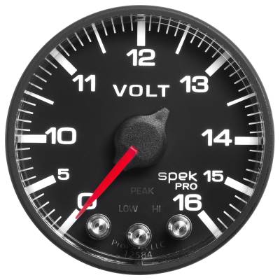 AutoMeter - AutoMeter P344328 Spek-Pro Voltmeter Gauge Black/Blk 0-16V 2-1/16" Stepper Motor