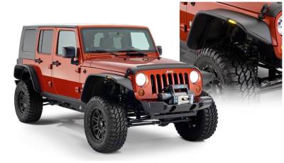 Bushwacker - Bushwacker 10918-07 Flat Style Front/Rear Fender Flares Black for 07-18 Jeep JK