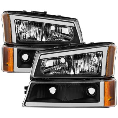 Spyder Auto - Spyder Auto 4112818 Crystal Headlights w/Bumper Lights w/Led Light Bar Black