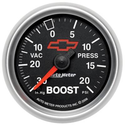 AutoMeter - AutoMeter 3607-00406 Vacuum/Boost Gauge 30"HG/20PSI 2-1/16" for Chevy Red Bowtie