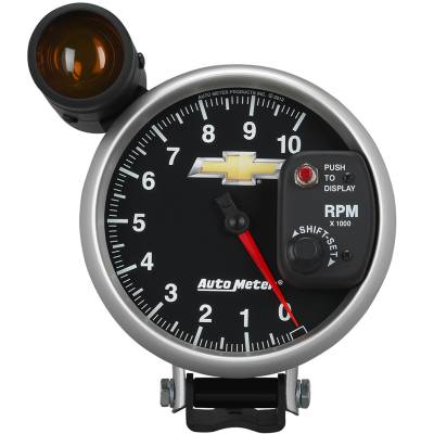 AutoMeter - AutoMeter 880445 5" Pedestal Tacho 10000RPM w/Ext.Shift-Lite Chevy Gold Bowtie