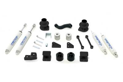 Fabtech - Fabtech FTS24080BK 3" Spacer System w/Shocks Comp Box for 07-18 Wrangler JK 4WD