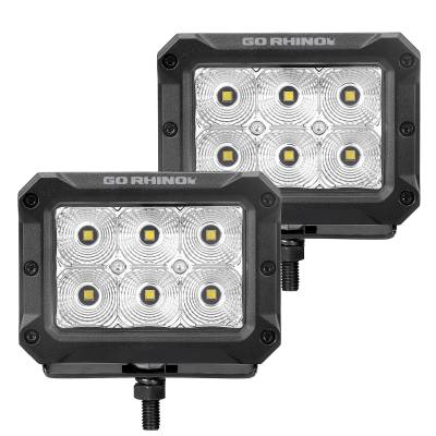 Go Rhino - Go Rhino 753003023FBS Bright Series 4x3 Rectangular LED Flood Lights Pair