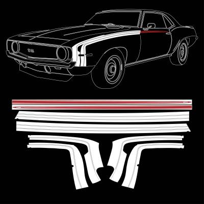 Trim Parts - Trim Parts TPG-6736 1969 Camaro SS Stencil & Red Vinyl Hockey Stick Stripe Kit