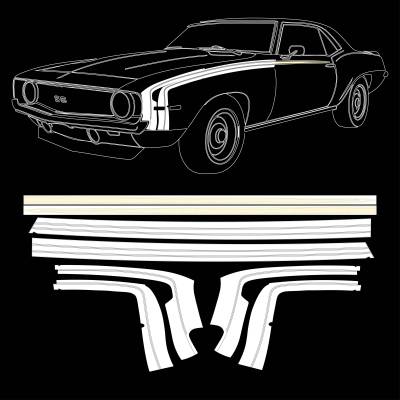Trim Parts - Trim Parts TPG-6734 Stencil/White Vinyl Hockey Stick Stripe Kit 69 Camaro SS
