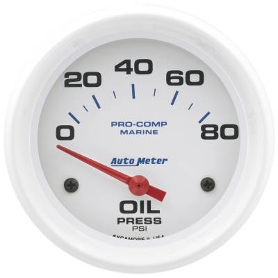 AutoMeter - AutoMeter 200747 2-5/8" Oil Pressure Gauge 0-80 PSI Marine White