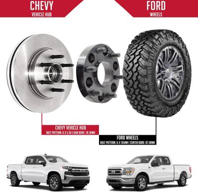 Coyote Premium Wheel Accessories - Coyote Wheel Accessories 6550-6135H-A.2 Wheel Adapter 6x5.5-6x135 1" 2Pc