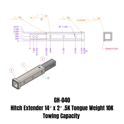 GEN-Y Hitch - GEN-Y Hitch 14" Hitch Receiver Extender Tube 2" Shank GH-040