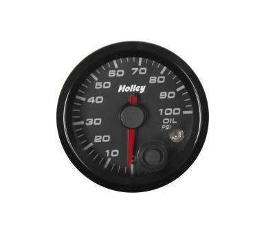 Holley - Holley 26-601 Analog Style Oil Pressure Gauge Black 2-1/16" 10-100 PSI