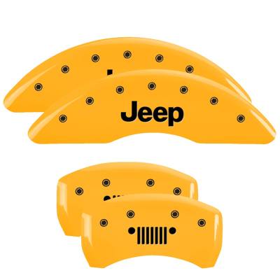 MGP Caliper Covers - MGP Caliper Covers 42012SJPLYL F/R 4Pc Engraved Yellow for 14-23 Jeep Cherokee