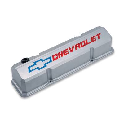 Proform - Proform 141-923 Slant-Edge Metall Gray Valve Cover w/Red/Blue Emblem 55-86 Chevy