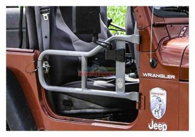 Steinjager - Steinjager J0041338 Front Tubular Trail Doors Gray Hammertone for Wrangler TJ