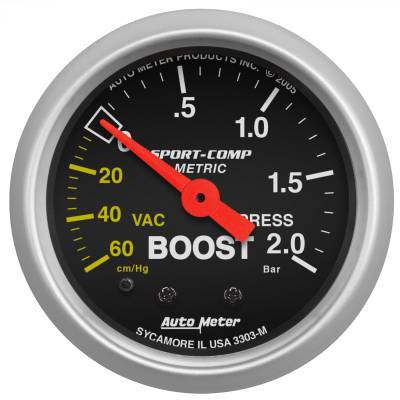 AutoMeter - AutoMeter 3303-M Sport-Comp Vacuum/Boost Gauge 2-1/16" Full Sweep