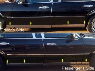 Quality Automotive Accessories - QAA TH40688 Stainless Rocker Panel Trim 8Pc for 00-10 Lincoln Town Car L