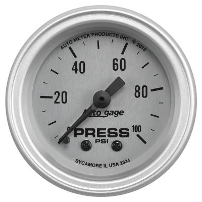 AutoMeter - AutoMeter 2334 Autogage Mechanical Oil Pressure Silver Gauge 0-100PSI 2-1/16"