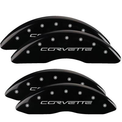 MGP Caliper Covers - MGP Caliper Covers 13083SCV6BK Front/Rear Gloss Black Engraved C6/Corvette